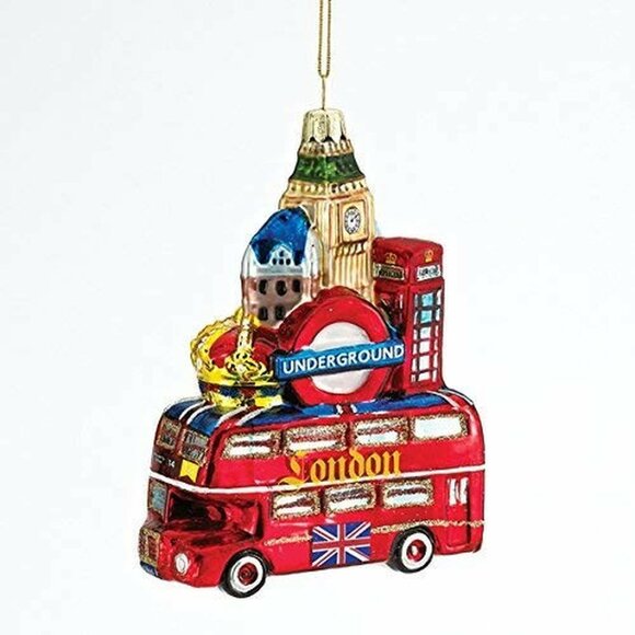 🎄Kurt Adler LONDON 5-Inch Glass Christmas Tree Large Ornament City Scapes Noble - Picture 1 of 13
